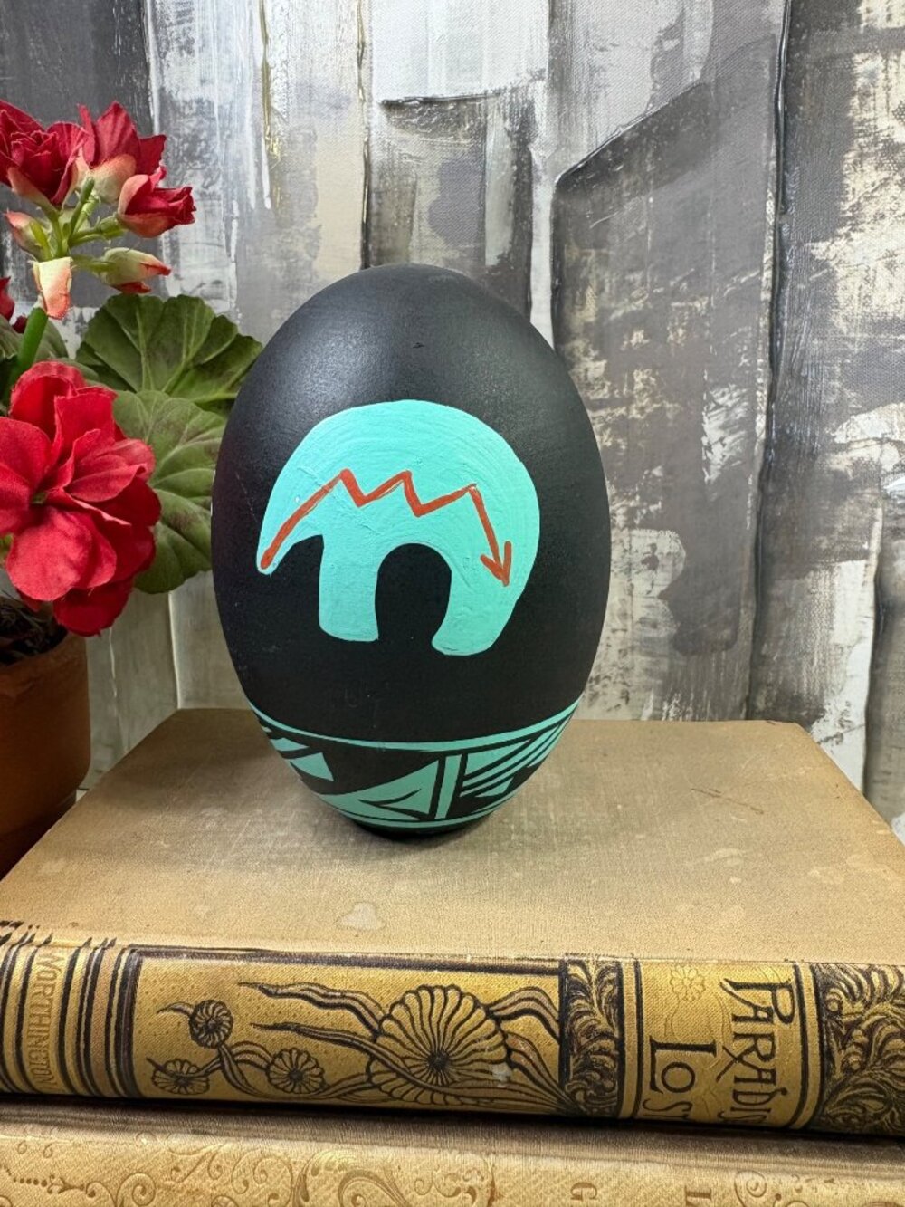 Southwestern Native American Hand Painted Pottery Egg Navajo Signed